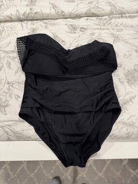 Kona Sol Black One-Piece Swimsuit with Crochet Trim